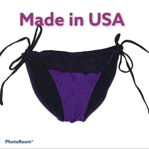 Jelly Swimwear Size S Purple Lace Trim Side Ties Bikini Bottom. Made in USA New - Picture 1 of 4